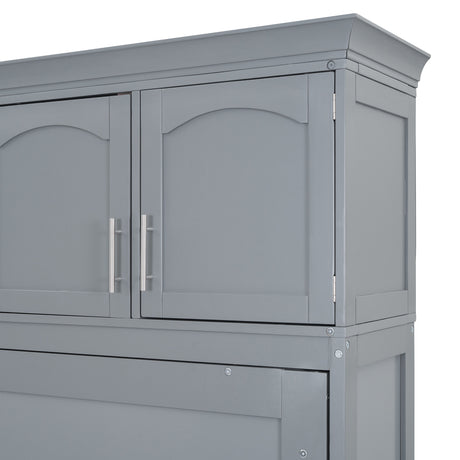 Full Size Murphy Bed Wall Bed with Top Cabinets,Gray - V.I.P Digital Presence