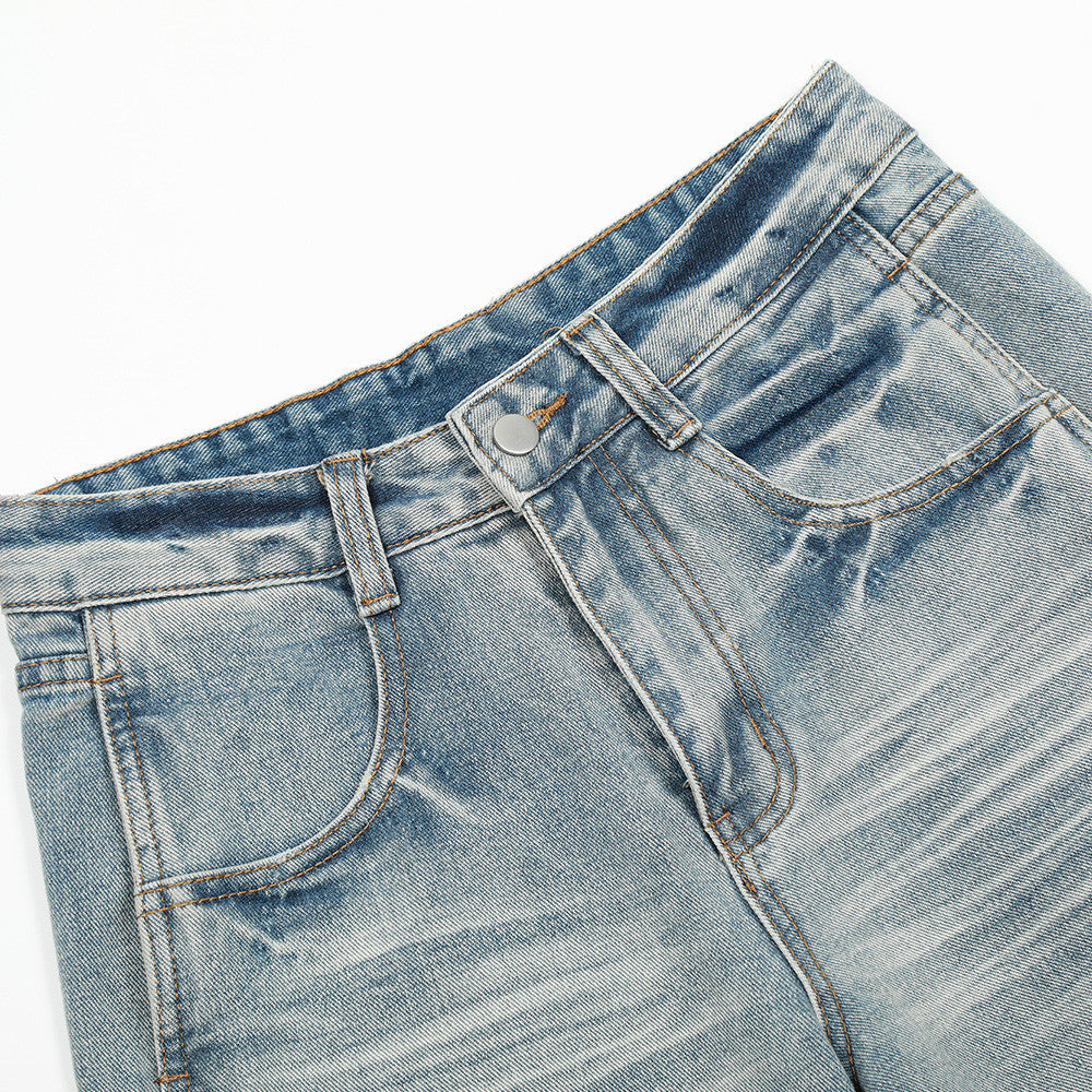 Punk Washed Gradient Wave Pattern Denim Pants Men's Loose Wide Leg Long Trousers Vibe Trendy Distressed Straight Leg Jeans - V.I.P Digital Presence