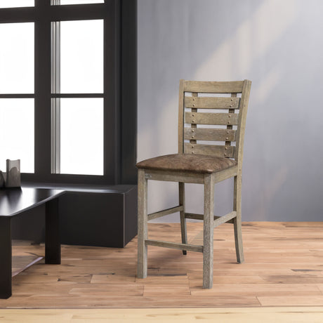 Set of 2 Dining Counter Height Chairs Modern Farmhouse Rustic Look Distressed Design Ladderback Solid Wood - V.I.P Digital Presence