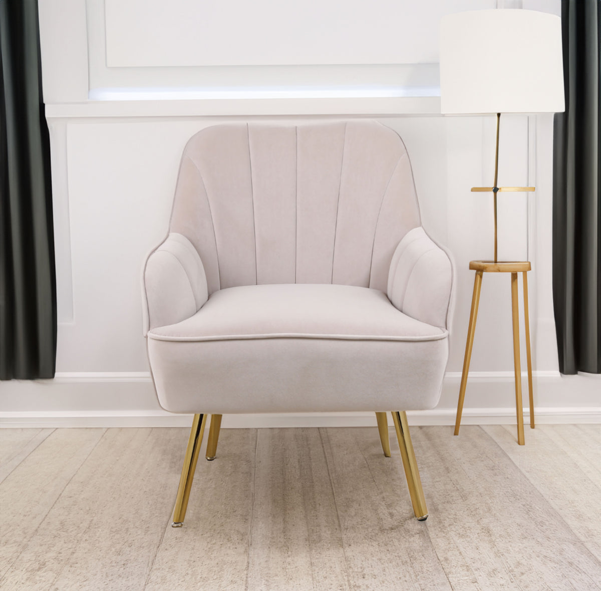 Modern Mid Century Chair velvet Sherpa Armchair for Living Room Bedroom Office Easy Assemble(BEIGE) - V.I.P Digital Presence