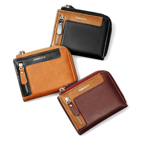 Wallet Men's Fashionable Leather Zipper Leather Bag RFID Multi Card Function ID Card Bag - V.I.P Digital Presence