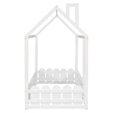 {Slats are not included}Twin Size Wood Bed House Bed Frame with Fence for KidsTeens Girls Boys {White}