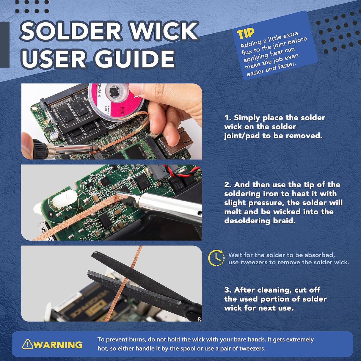 Solder Wick Braid with Flux No-Clean Desoldering Wick Removal Tool, Solder Sucker Wick Roll to Desolder PCB and Remove Solder - V.I.P Digital Presence