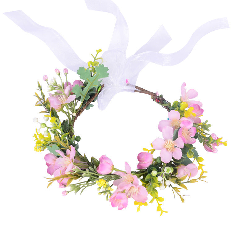 Flower Wreath Simulation Flower Leaves Hair Strap Photography Retro Hanfu Bridal Girl Flower Wreath Headwear - V.I.P Digital Presence