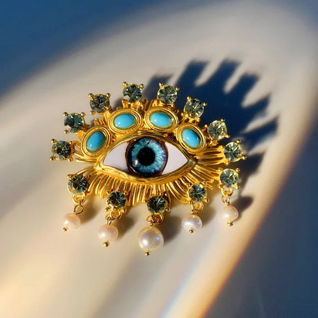 New Exaggerated Devil's Eye Brooch Baroque Pearl Tassel for Men Women Unisex Pin Jewelry European And American Vintage - V.I.P Digital Presence