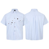 Vertical striped button decoration short sleeved shirt for men - V.I.P Digital Presence