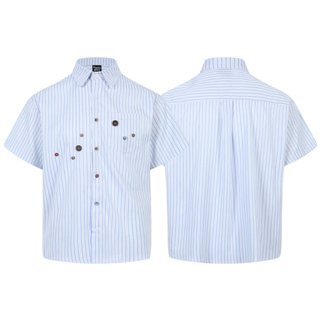 Vertical striped button decoration short sleeved shirt for men - V.I.P Digital Presence