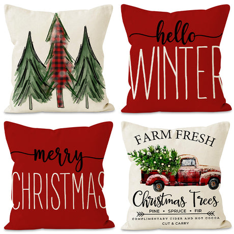 Christmas tree print pillow cover linen pillowcase holiday living room sofa decoration cushion cover - V.I.P Digital Presence