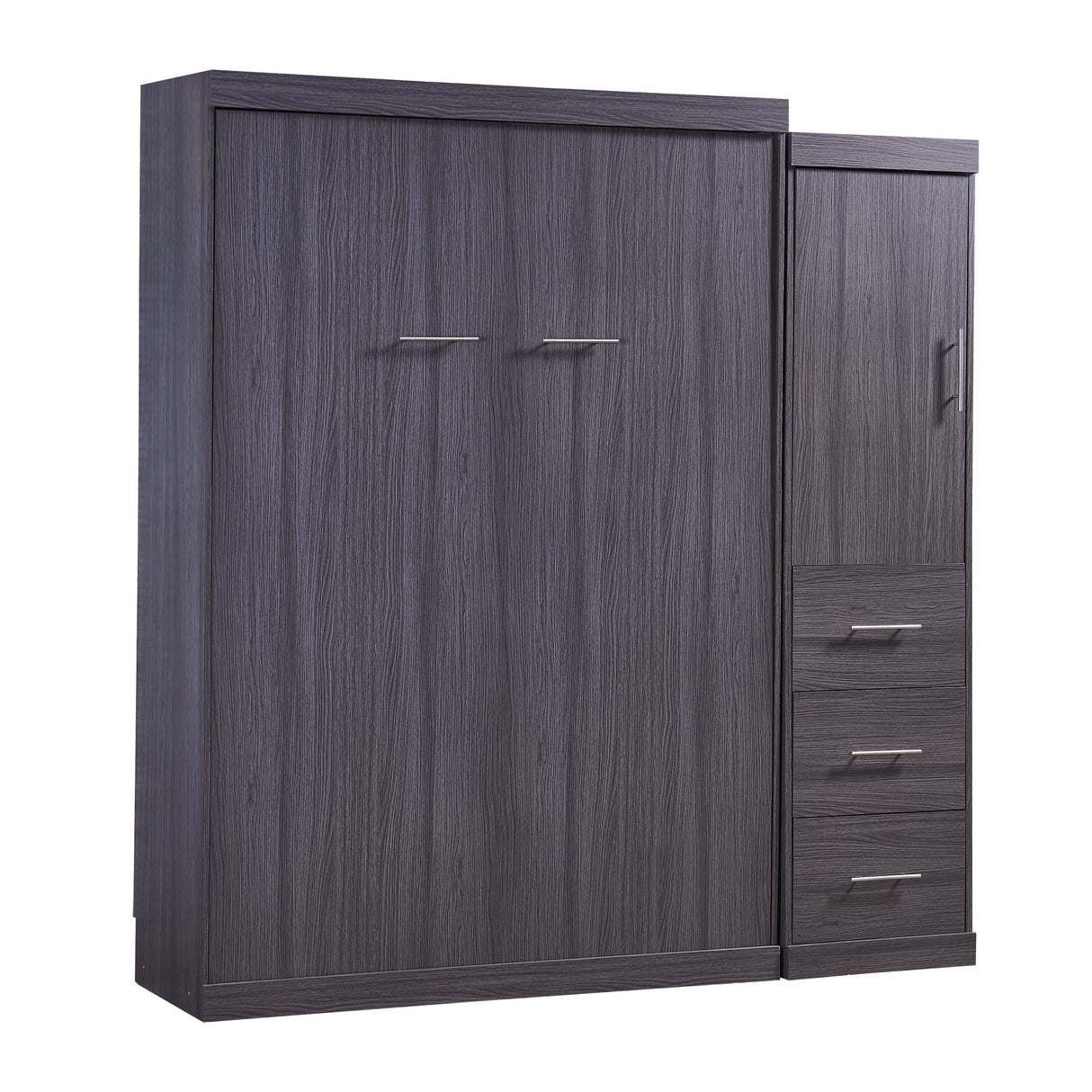 Full Size Murphy Bed with Wardrobe and Drawers, Storage Bed, can be Folded into a Cabinet, Gray - V.I.P Digital Presence