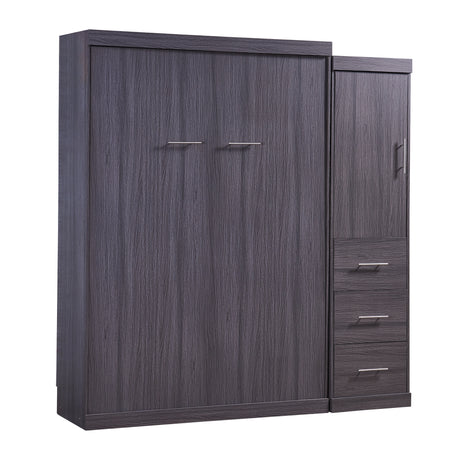 Full Size Murphy Bed with Wardrobe and Drawers, Storage Bed, can be Folded into a Cabinet, Gray - V.I.P Digital Presence