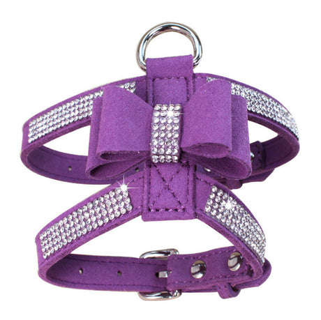 Sparkling rhinestone bow pet chest strap, rhinestone dog chest strap, suede microfiber dog chain pet supplies - V.I.P Digital Presence