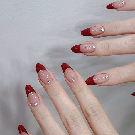 European and American style red French manicure, simple and atmospheric, removable finished wearable nails, fake nail pieces - V.I.P Digital Presence