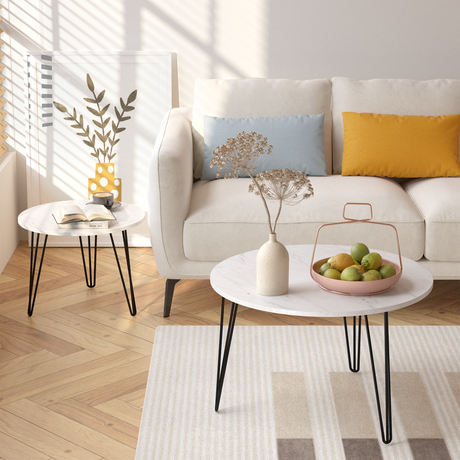 27.56'' Round Nesting Coffee Table Set of 2, Circular Nesting End Table Set Sturdy Metal Base for Living Room, bedroom, White - V.I.P Digital Presence