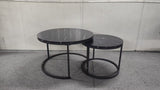 A set of nested coffee tables, 27.6-inch round coffee table, wooden marble patterned tabletop, sturdy metal frame (black) - V.I.P Digital Presence