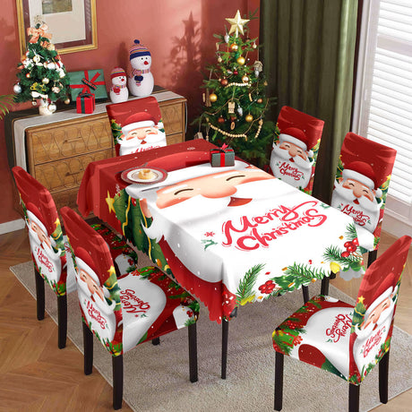 Christmas Waterproof Printed Tablecloth Restaurant Home Printed Chair Cover Christmas Tablecloth Chair Cover Decorative Set - V.I.P Digital Presence