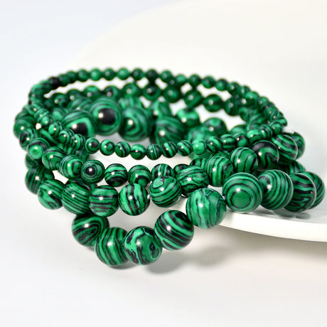 Vintage malachite beaded bracelet stacking style green bracelet men and women elastic jewelry - V.I.P Digital Presence