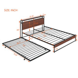 Queen Size Metal Platform Bed Frame with Trundle, USB Ports and Slat Support ,No Box Spring Needed Black - V.I.P Digital Presence