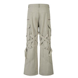 High Street Style Multi-Pocket Workwear Flared Trousers with Belt Design for Men - V.I.P Digital Presence