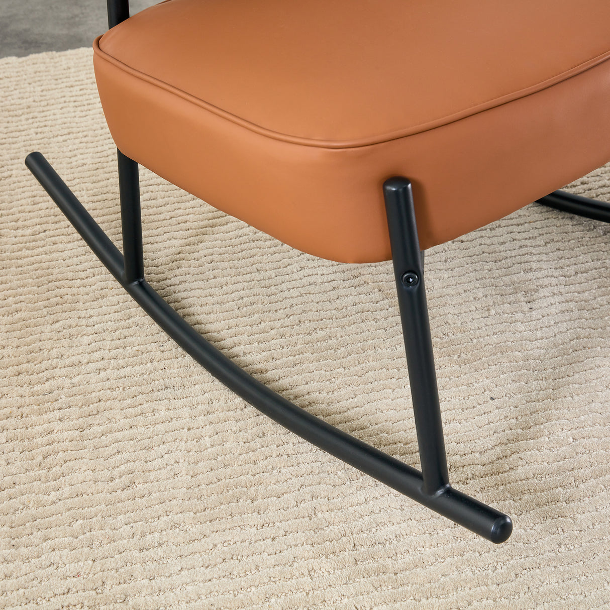 PU material cushioned rocking chair unique rocking chair cushioned seat brown backrest rocking chair black metal legs