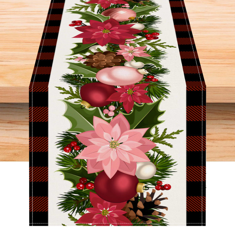 Christmas plaid linen table flag floral ball printed tablecloth entrance small tablecloth living room counter decoration tea flag - V.I.P Digital Presence