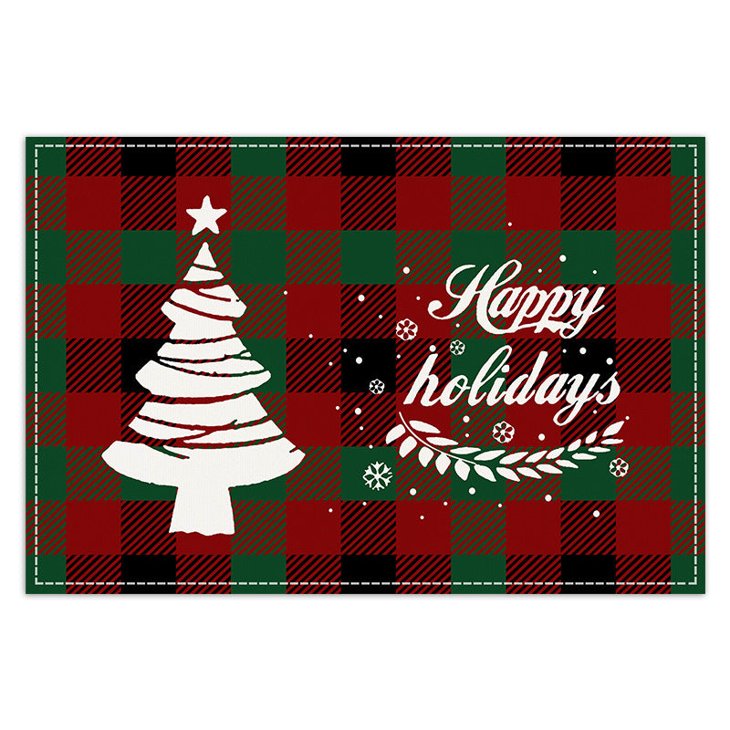 Christmas Tree Elk Printed Meal Mat Christmas Striped Checkered Table Mat White Hemp Western Food Mat - V.I.P Digital Presence