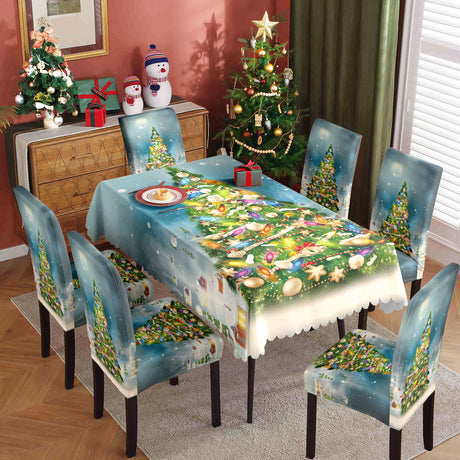 Christmas printed tablecloth, chair cover, waterproof, oil resistant, festive decoration, dining table cloth, chair cover, universal household use - V.I.P Digital Presence