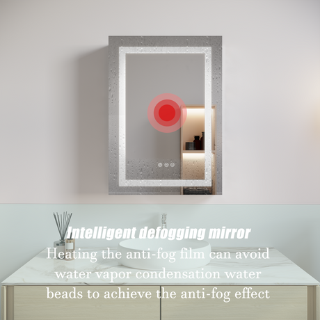 26x20 inch(Left Door) bathroom medicine cabinet with LED mirror 3000K~6000K single door lighting bathroom cabinet with touch switch adjusta - V.I.P Digital Presence
