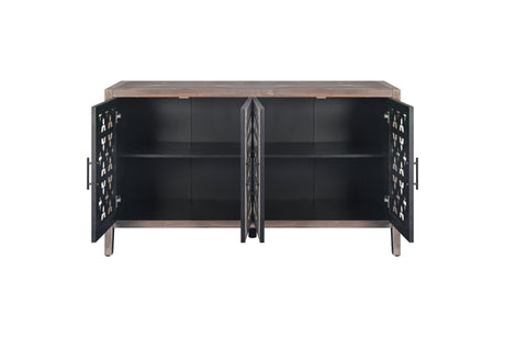 Hollow Four Door Antique Cabinet, American Country Style, Suitable for Living Room, TV Cabinet, Kitchen (Brown) - V.I.P Digital Presence