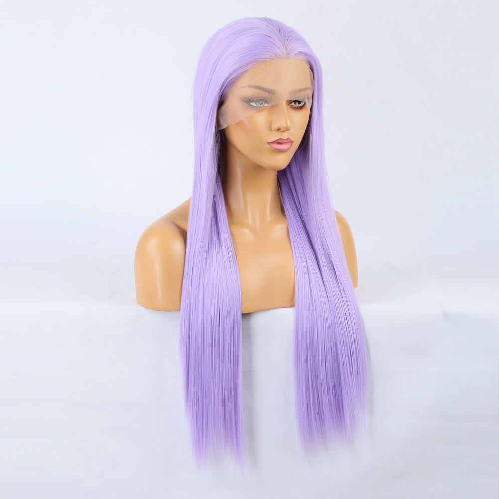 Wig Natural Transition Wig Light Purple Chemical Fiber Front Lace Long Straight Hair Matte High Temperature Silk Headgear - V.I.P Digital Presence