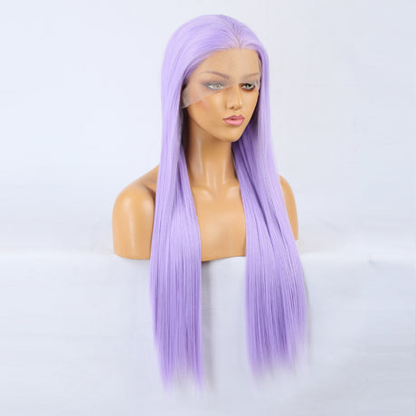 Wig Natural Transition Wig Light Purple Chemical Fiber Front Lace Long Straight Hair Matte High Temperature Silk Headgear - V.I.P Digital Presence