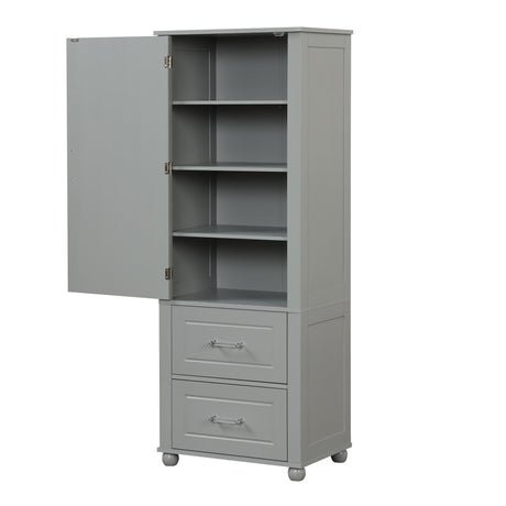 Tall Bathroom Storage Cabinet, Freestanding Storage Cabinet with Two Drawers and Adjustable Shelf, MDF Board , Grey - V.I.P Digital Presence
