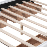 Upholstered Platform Bed with Classic Headboard and 4 Drawers No Box Spring Needed Linen Fabric Queen Size White - V.I.P Digital Presence