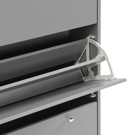 ON-TRANS narrow design shoe cabinet with 3 flip drawers and 3 independent shoe racks with 3 hooks, gray - V.I.P Digital Presence