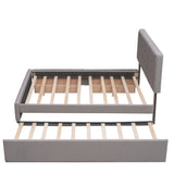 Upholstered Platform Bed with 2 Drawers and 1 Twin XL Trundle Linen Fabric Queen Size - Light Gray