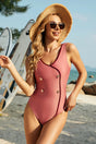 Decorative Button Wide Strap One-Piece Swimwear - V.I.P Digital Presence