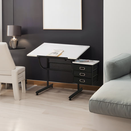 White adjustable drafting drawing table with stool and 3 drawers - V.I.P Digital Presence