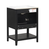 24" Black Modern Sleek Bathroom Vanity Elegant Ceramic Sink with Solid Wood Frame Open Style Shelf - V.I.P Digital Presence