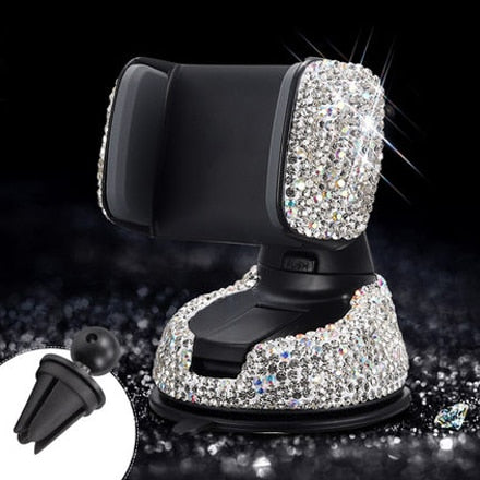 3 in 1 360 Degree Car Phone Holder for Car Dashboard Auto Windows and Air Vent with DIY Crystal Diamond Type for BMW for Toyota - V.I.P Digital Presence