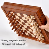 Juego de caja de ajedrez magnética con tablero de ajedrez empalmado de chapa de madera maciza estilo cajón