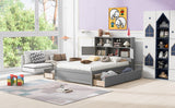 Full Size Platform Bed with Storage Headboard, Charging Station and 4 Drawers, Gray - V.I.P Digital Presence