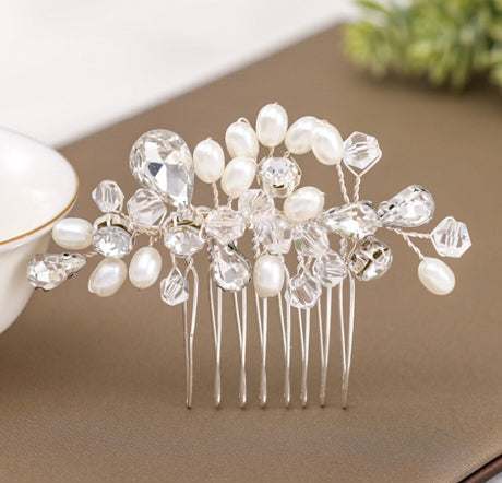 Simple wedding jewelry crystal pearl handmade crystal hair comb - V.I.P Digital Presence