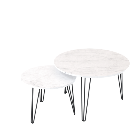 27.56'' Round Nesting Coffee Table Set of 2, Circular Nesting End Table Set Sturdy Metal Base for Living Room, bedroom, White - V.I.P Digital Presence