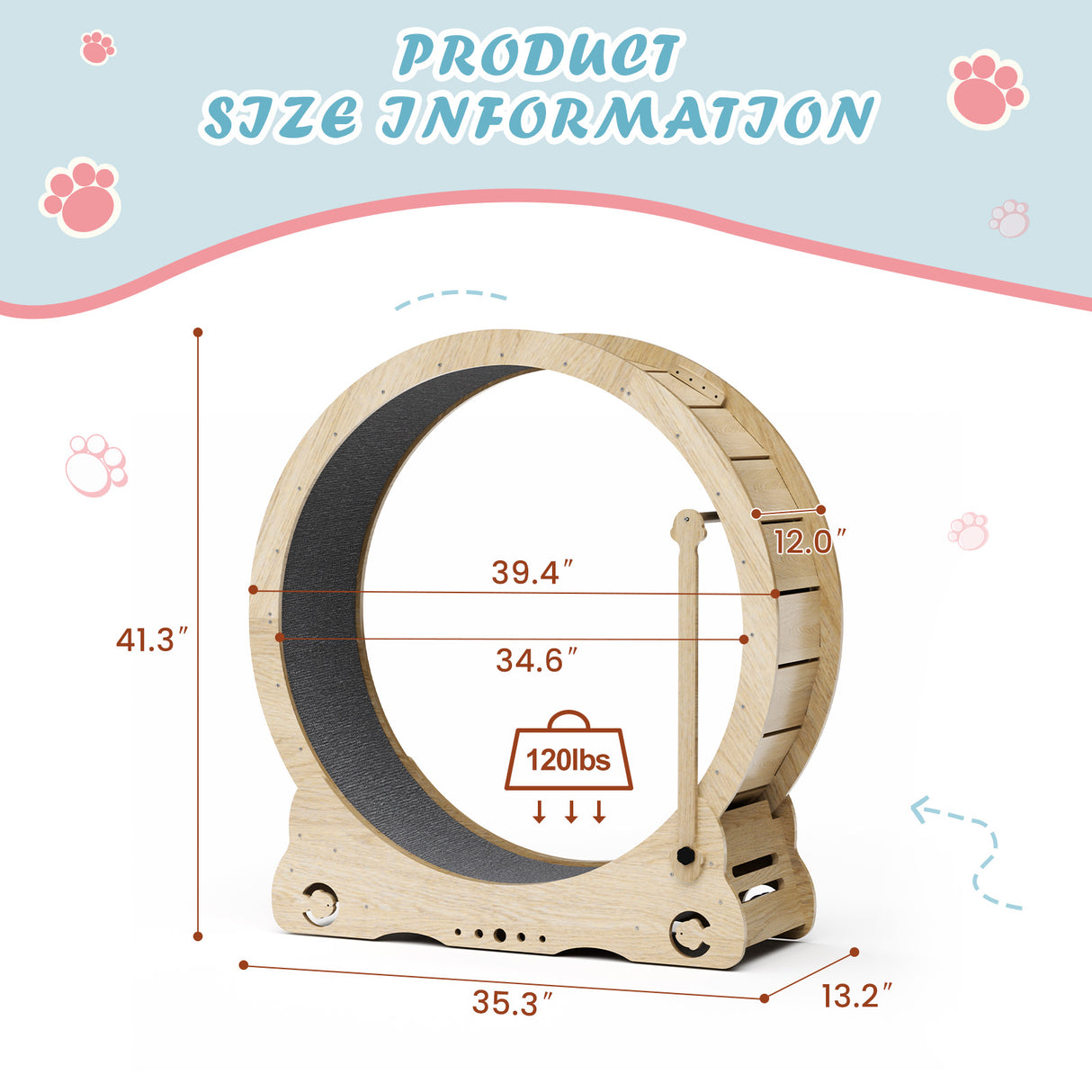 Indoor cat treadmill with carpet, tear device and latch natural wood, 39.4 inches long x 13.2 inches wide x 41.3 inches high - V.I.P Digital Presence