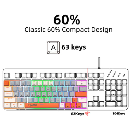 63 key portable 60% mechanical gaming keyboard RGB backlit compact mini gaming keyboard - V.I.P Digital Presence