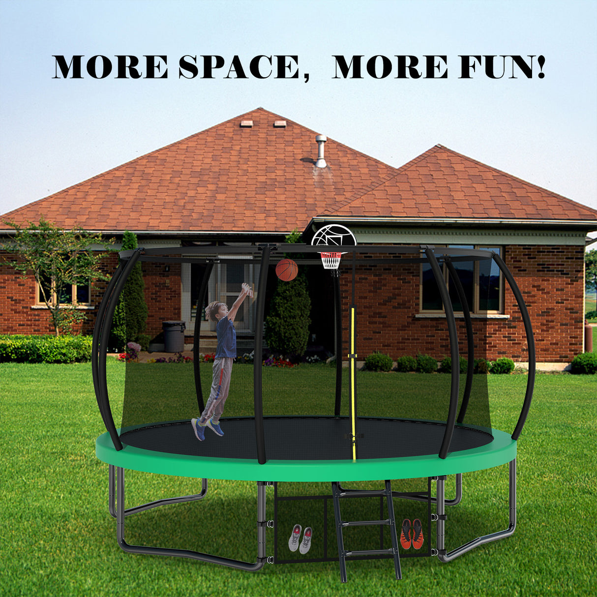 12FT Recreational Kids Trampoline with Safety Enclosure Net & Ladder, Outdoor Recreational Trampolines - V.I.P Digital Presence