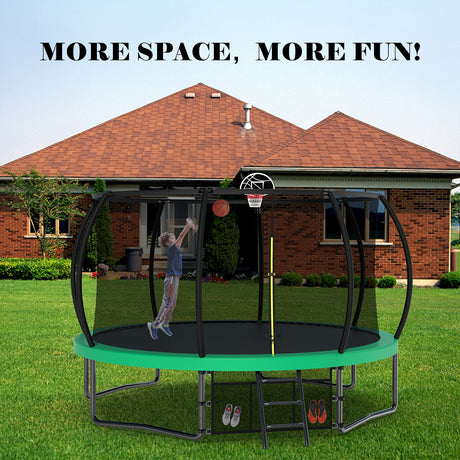 12FT Recreational Kids Trampoline with Safety Enclosure Net & Ladder, Outdoor Recreational Trampolines - V.I.P Digital Presence