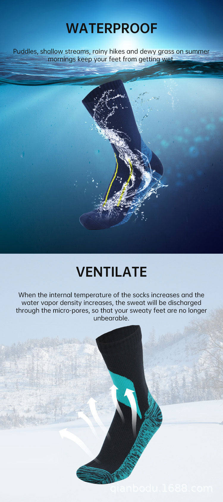 Calcetines impermeables, transpirables, para exteriores, impermeables, para senderismo, vadeo, acampada, esquí de invierno, para montar a caballo, para nieve, cálidos e impermeables.