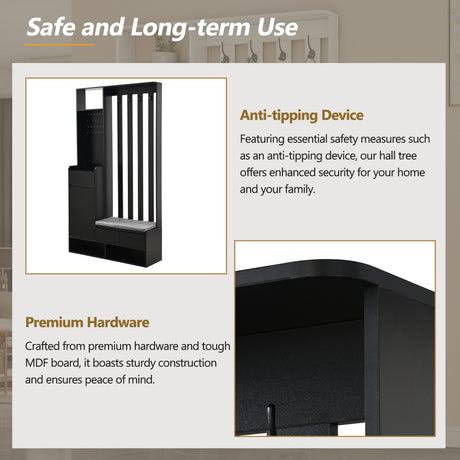 39.3'W70.8'H multifunctional corridor shoe cabinet with soft padded nail board and black hanger with entrance hook - V.I.P Digital Presence