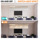 Modern Crystal Chandelier for Dining Room 8-Light Gold Rectangle Raindrop Chandelier L39.4'' x W9.8'' x H8.7'(Bulb Not Included) - V.I.P Digital Presence