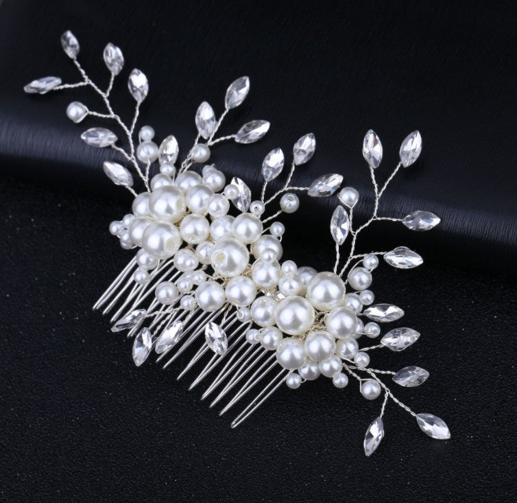 Handmade pearl flower inlaid with diamonds full of diamond comb comb - V.I.P Digital Presence